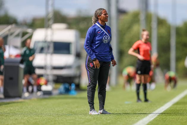 GER, Frankfurt, Germany U19 vs USA U19 friendly match, Football, DFB, 2025 2026 season, DFB Campus, second match in picture Carrie Kveton Coach USA U19 DFB DFL REGULATIONS PROHIBIT ANY USE OF PHOTOGRAPHS AS IMAGE SEQUENCES AND OR QUASI VIDEO, 09 06 2026 Copyright: HMBxMedia HendrikxHamelau