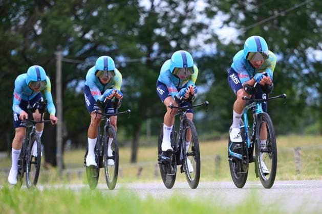 Tour Auvergne - Rhone-Alpes 2026 Stage 3 PERREUX, FRANCE - JUNE 09 : rider of team XDS Astana Team during stage 3 of the 78th edition of Tour Auvergne - Rhone-Alpes an UCI World Tour 2.UWT Team Time Trial stage for Men Elite of 28.4 km with start in Perreux and finish in Perreux on June 9, 2026 in Perreux, France, 09 06 2026 ( Motordriver Guy De Vuyst - Perreux France  Copyright: xVincentxKalutx