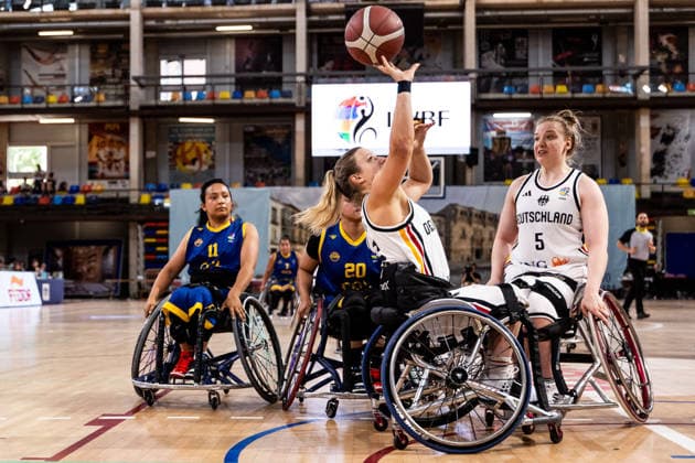 GUADALAJARA, SPAIN - JUNE 08: Catharina Weiss (Germany, 6) shooting the ball during the 2026 IWBF Women™s Repechage match between Angola vs. Germany at Palacio Multiusos de Guadalajara on June 08, 2026 in Guadalajara, Spain. Spain Copyright: xSteffiexWunderlx