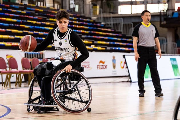 GUADALAJARA, SPAIN - JUNE 08: Leyla-Nur Staehler (Stähler, Stahler, Germany, 4) controls the ball during the 2026 IWBF Women™s Repechage match between Angola vs. Germany at Palacio Multiusos de Guadalajara on June 08, 2026 in Guadalajara, Spain. Spain Copyright: xSteffiexWunderlx