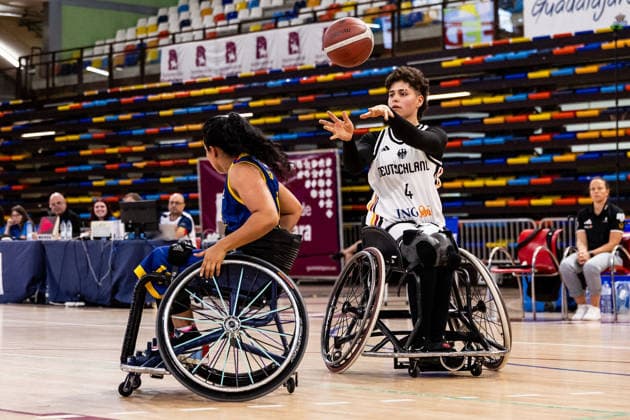 GUADALAJARA, SPAIN - JUNE 08: Leyla-Nur Staehler (Stähler, Stahler, Germany, 4) controls the ball during the 2026 IWBF Women™s Repechage match between Angola vs. Germany at Palacio Multiusos de Guadalajara on June 08, 2026 in Guadalajara, Spain. Spain Copyright: xSteffiexWunderlx