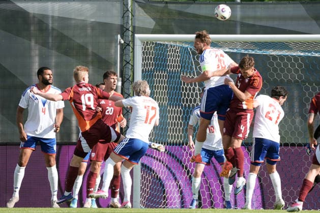 Latvia Faroe Islands Soccer, RÄ«ga, Latvia, 09.06.2026 Players in action during Baltic Cup game between Latvia and Faroe Islands national teams In Riga, Latvia, 09.06.2026. Photo: Roman Koksarov (RKF) RÄ«ga Latvia Copyright: xRomanxKoksarovx DSC00413.JPG