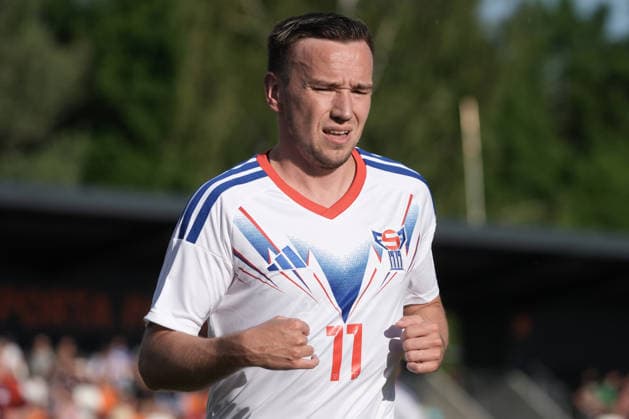 Latvia Faroe Islands Soccer, RÄ«ga, Latvia, 09.06.2026 Arni Frederiksberg reacts during Baltic Cup game between Latvia and Faroe Islands national teams In Riga, Latvia, 09.06.2026. Photo: Roman Koksarov (RKF) RÄ«ga Latvia Copyright: xRomanxKoksarovx DSC00783.JPG