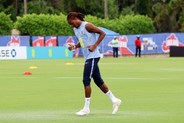 Djed Spence during a training session England Team Training, 2026 FIFA World Cup, WM, Weltmeisterschaft, Fussball Football, Palm Beach Gardens, Palm Beach, Florida, USA - 09 Jun 2026Florida Florida Blue Training Centre United States of America EDITORIAL USE ONLY No use with unauthorised audio, video, data, fixture lists, club league logos or live services. Online in-match use limited to 120 images, no video emulation. No use in betting, games or single club league player publications. Copyright: xChrisxArjoon Shutterstockx 16918901z