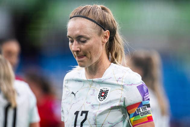260609 Sarah Puntigam of Austria looks dejected during the FIFA Women s World Cup Qualifier football match between Norway and Austria on June 9, 2026 in Oslo Photo Jon Olav Nesvold BILDBYRAN COP 217 MM0070 bbeng fotball soccer football fotboll fifa world cup qualifiers vm kvalifisering kvinner vm kvalik landskamp dam norge norway austria osterrike  Copyright: JONxOLAVxNESVOLD BB260609JE014