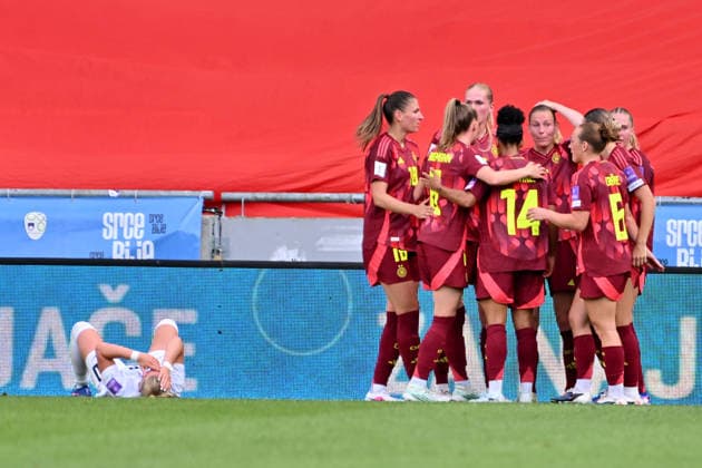 LJUBLJANA, SLOVENIA - JUNE 09: Team Germany celebrate score during the UEFA Women’s European Qualifiers for 2027 World Cup match between Slovenia and Germany at Stadium Stozice, Ljubljana on June 09, 2026 in Ljubljana, Slovenia. (Photo by Igor Kupljenik Sports Press Photo).  Copyright: xIgorxKupljenikx xSPPx Sportspressphoto_SPR163992