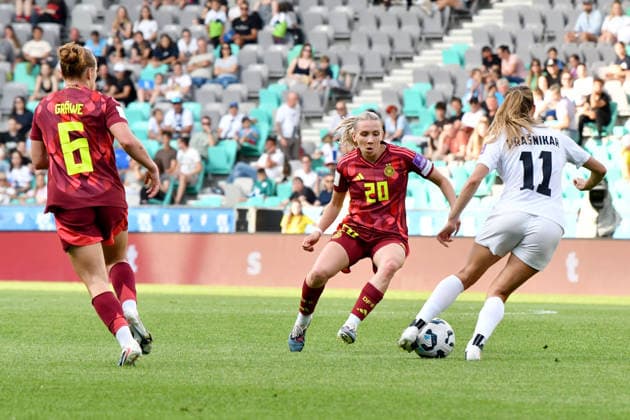 LJUBLJANA, SLOVENIA - JUNE 09: Lara Prasnikar of Slovenia (R) in action against Elisa Senss of Germany (C) during the UEFA Women’s European Qualifiers for 2027 World Cup match between Slovenia and Germany at Stadium Stozice, Ljubljana on June 09, 2026 in Ljubljana, Slovenia. (Photo by Natasa Kupljenik Sports Press Photo).  Copyright: xNatasaxKupljenikx xSPPx Sportspressphoto_SPR164007