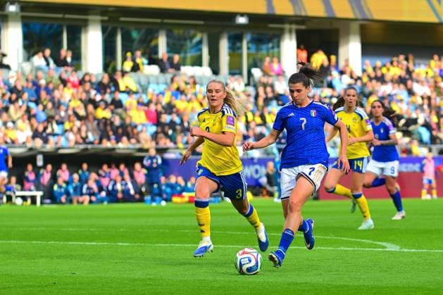 Gamla Ullevi GOTHENBURG, SWEDEN - JUNE 9: Sofia Cantore of Italy and Amanda Nilden of Sweden during the World Cup 2027 qualifier match between Sweden and Italy at Gamla Ullevi on June 9, 2026 in Gothengurg, Sweden. (Peter Sonander SPP)  Copyright: xPeterxSonander SPPx Sportspressphoto_SPR164018