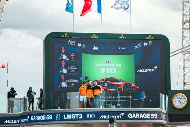 24 HEURES DU MANS 2026 - TUESDAY 10 AU Antares (hkg), FLEMING Thomas (gbr), KIRCHHOFER Marvin (ger), Garage 59, McLaren 720S LMGT3 Evo 10, LM GT3, action, autograph session, during the 24 Hours of Le Mans 2026, 3rd round of the 2026 FIA World Endurance Championship, on June 9, 2026 on the Circuit des 24 Heures du Mans in Le Mans, France -  Copyright: xAndreaxLorenzinax