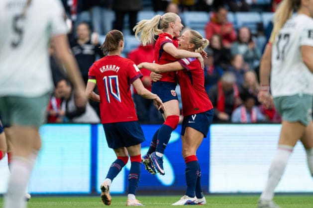 260609 Thea Bjelde celebrates 1 0 during the FIFA Women s World Cup Qualifier football match between Norway and Austria on June 9, 2026 in Oslo Photo Marius Simensen BILDBYRAN COP 238 MM0070 bbeng fotball soccer football fotboll fifa world cup qualifiers vm kvalifisering kvinner vm kvalik landskamp dam norge norway austria osterrike jubel  Copyright: MARIUSxSIMENSEN BB260609BB535