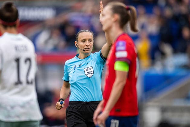 260609 Ivana Projkovska, referee, during the FIFA Women s World Cup Qualifier football match between Norway and Austria on June 9, 2026 in Oslo Photo Jon Olav Nesvold BILDBYRAN COP 217 MM0070 bbeng fotball soccer football fotboll fifa world cup qualifiers vm kvalifisering kvinner vm kvalik landskamp dam norge norway austria osterrike  Copyright: JONxOLAVxNESVOLD BB260609JE031