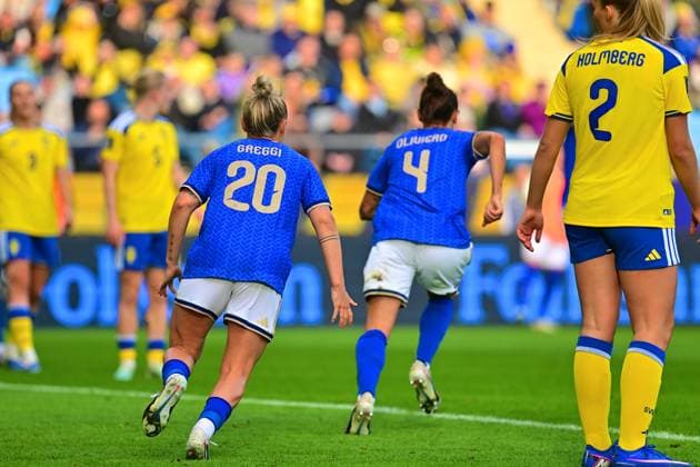 Gamla Ullevi GOTHENBURG, SWEDEN - JUNE 9: Elisabetta Oliviero of Italy and Giada Greggi of Italy celebrates goal in the World Cup 2027 qualifier match between Sweden and Italy at Gamla Ullevi on June 9, 2026 in Gothengurg, Sweden. (Peter Sonander SPP)  Copyright: xPeterxSonander SPPx Sportspressphoto_SPR164034