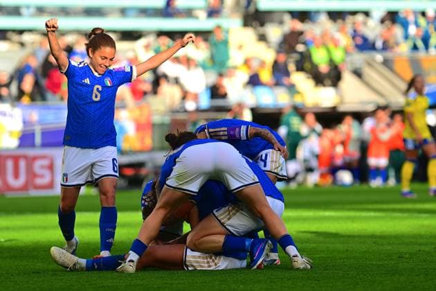 Gamla Ullevi GOTHENBURG, SWEDEN - JUNE 9: Italy celebrates goal in the World Cup 2027 qualifier match between Sweden and Italy at Gamla Ullevi on June 9, 2026 in Gothengurg, Sweden. (Peter Sonander SPP)  Copyright: xPeterxSonander SPPx Sportspressphoto_SPR164049