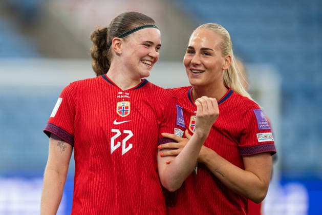 260609 Signe Gaupset and Cathinka Tandberg of Norway after the FIFA Women s World Cup Qualifier football match between Norway and Austria on June 9, 2026 in Oslo Photo Jon Olav Nesvold BILDBYRAN COP 217 MM0070 bbeng fotball soccer football fotboll fifa world cup qualifiers vm kvalifisering kvinner vm kvalik landskamp dam norge norway austria osterrike  Copyright: JONxOLAVxNESVOLD BB260609JE046