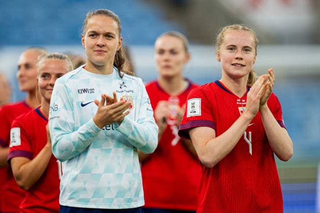 260609 Iris Omarsdottir and Julie Blakstad of Norway after the FIFA Women s World Cup Qualifier football match between Norway and Austria on June 9, 2026 in Oslo Photo Jon Olav Nesvold BILDBYRAN COP 217 MM0070 bbeng fotball soccer football fotboll fifa world cup qualifiers vm kvalifisering kvinner vm kvalik landskamp dam norge norway austria osterrike  Copyright: JONxOLAVxNESVOLD BB260609JE049