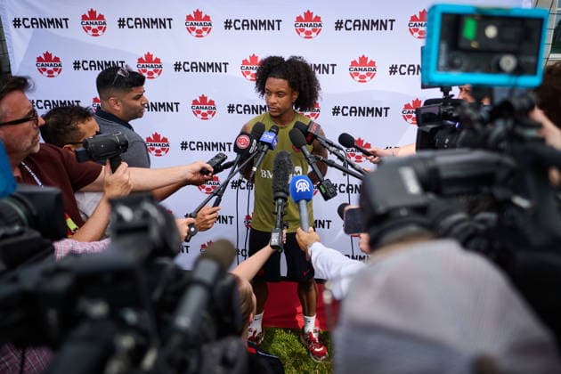 June 9, 2026, Toronto, On, Canada: Canada s Jayden Nelson speaks to media before a Team Canada World Cup training session in Toronto, on Tuesday, June 9, 2026. Canada News - June 9, 2026  - ZUMAc35_ 20260609_zaf_c35_033 Copyright: xSammyxKoganx