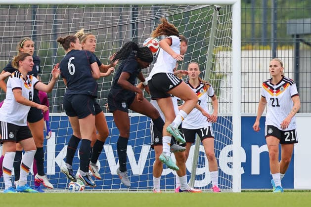 Frankfurt, Germany 09 June 2026 U19 womens national team 2026 test match Germany vs USA In the picture goal scorer Lina Szaraz Germany center of the picture makes the goal to 1 0 DFL DFB DFB regulations prohibit any use of photographs as image sequences and or quasi video DFB Campus Hessen Copyright: xFotostandx xRacochax