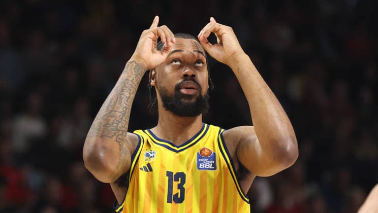 J Wan Roberts celebrates after scoring Joy Emotion Cheers Sport Basketball BBL Bundesliga Mens Play Off Semi Final 5 Game Season 2025 2026 09 06 2026 ALBA Berlin vs BMA365 Bamberg Baskets