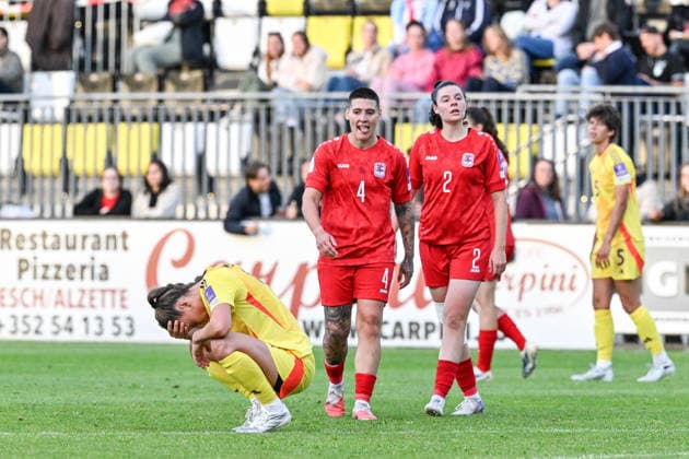 SOCCER WOMEN UEFA QUALIFIERS B4 MD6 LUXEMBURG VS BELGIUM Red Flames reacts dejected after a women football game between the national teams of Luxemburg and Belgium , called the Red Flames , on the sixth match day in League B Group B4 in the league stage of the 2026-27 UEFA Women s European Qualifiers competition , on Tuesday 9 June 2026 in Esch-sur-Alzette , Luxemburg . PHOTO SPORTPIX Stijn Audooren Esch-sur-Alzette Stade de la Frontiere Luxemburg  Copyright: xSportpix.bex xStijnxAudoorenxStijnxAudoorenx
