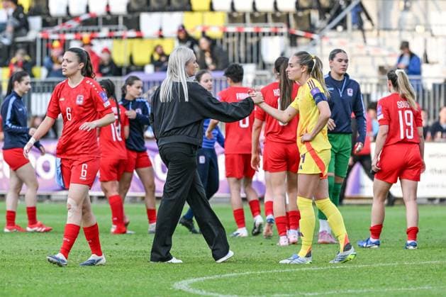 SOCCER WOMEN UEFA QUALIFIERS B4 MD6 LUXEMBURG VS BELGIUM Red Flames reacts dejected after a women football game between the national teams of Luxemburg and Belgium , called the Red Flames , on the sixth match day in League B Group B4 in the league stage of the 2026-27 UEFA Women s European Qualifiers competition , on Tuesday 9 June 2026 in Esch-sur-Alzette , Luxemburg . PHOTO SPORTPIX Stijn Audooren Esch-sur-Alzette Stade de la Frontiere Luxemburg  Copyright: xSportpix.bex xStijnxAudoorenxStijnxAudoorenx