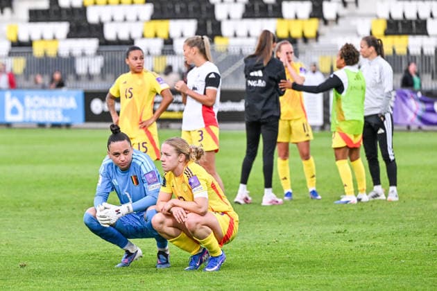 SOCCER WOMEN UEFA QUALIFIERS B4 MD6 LUXEMBURG VS BELGIUM Red Flames reacts dejected after a women football game between the national teams of Luxemburg and Belgium , called the Red Flames , on the sixth match day in League B Group B4 in the league stage of the 2026-27 UEFA Women s European Qualifiers competition , on Tuesday 9 June 2026 in Esch-sur-Alzette , Luxemburg . PHOTO SPORTPIX Stijn Audooren Esch-sur-Alzette Stade de la Frontiere Luxemburg  Copyright: xSportpix.bex xStijnxAudoorenxStijnxAudoorenx