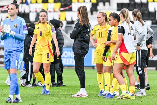 SOCCER WOMEN UEFA QUALIFIERS B4 MD6 LUXEMBURG VS BELGIUM Red Flames reacts dejected after a women football game between the national teams of Luxemburg and Belgium , called the Red Flames , on the sixth match day in League B Group B4 in the league stage of the 2026-27 UEFA Women s European Qualifiers competition , on Tuesday 9 June 2026 in Esch-sur-Alzette , Luxemburg . PHOTO SPORTPIX Stijn Audooren Esch-sur-Alzette Stade de la Frontiere Luxemburg  Copyright: xSportpix.bex xStijnxAudoorenxStijnxAudoorenx