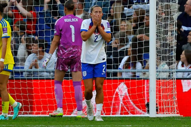 England Women v Ukraine Women, Liverpool, UK - 9 June 2026 Maya Le Tissier of England looks dejected after missing from close range during the FIFA Women™s World Cup 2027 qualifying group match between England and Ukraine at Hill Dickinson Stadium on 9 June 2026 in Liverpool, England (Photo by Steve Taylor PPAUK) Bramley-Moore Dock Hill Dickinson Stadium Liverpool England Copyright: xStevexTaylor PPAUKx PPA-280585
