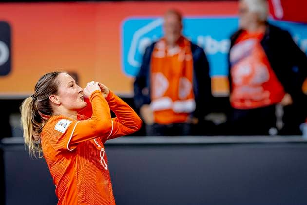 ALMELO Netherlands player Wieke Kaptein scores the 1 0 and celebrates the goal during the World Cup Qualifiers at Asito Stadium on June 9, 2026 in Almelo, the Netherlands Photo by DeFodi Images