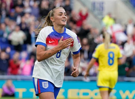 Liverpool, England, 9th June 2026. Georgia Stanway of England celebrates after scoring the second goal during the England Women vs Ukraine Women FIFA Women s World Cup Qualifying match at Hill Dickinson Stadium, Liverpool. Picture credit should read: Andrew Yates Sportimage EDITORIAL USE ONLY. No use with unauthorised audio, video, data, fixture lists, club league logos or live services. Online in-match use limited to 120 images, no video emulation. No use in betting, games or single club league player publications. SPI_011_AY_ENG_UKRAINE SPI-4844-0011