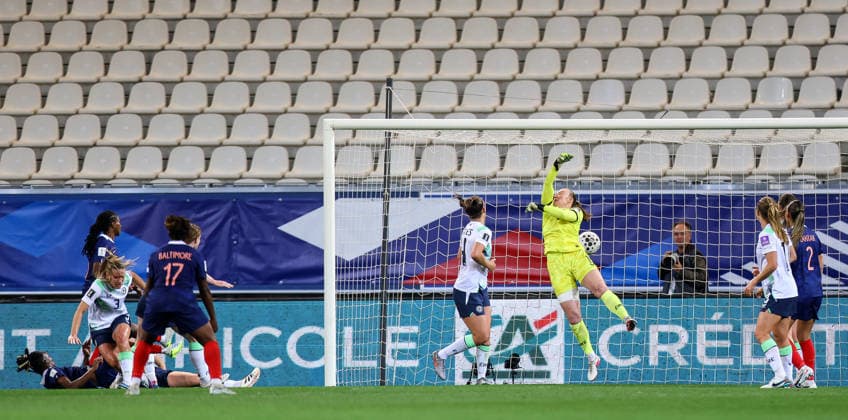 2027 FIFA Women s World Cup Qualifier, Stade des Alpes, Grenoble, France 9 6 2026 France vs Republic of Ireland France s Melvine Malard scores her sides first goal past goalkeeper Courtney Brosnan of Ireland Melvine Malard scores her sides first goal past goalkeeper Courtney Brosnan 9 6 2026  Copyright: x INPHO BenxBradyx BB3_0113