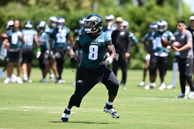 PHILADELPHIA, PA - JUNE 09: Philadelphia Eagles running back Tank Bigsby 8 is shown during the Philadelphia Eagles off season minicamp on June 9th, 2026 at the Jefferson Health Training Complex in Philadelphia, PA. (Photo by Terence Lewis Icon Sportswire) NFL, American Football Herren, USA JUN 09 Philadelphia Eagles Minicamp EDITORIAL USE ONLY Icon260609047