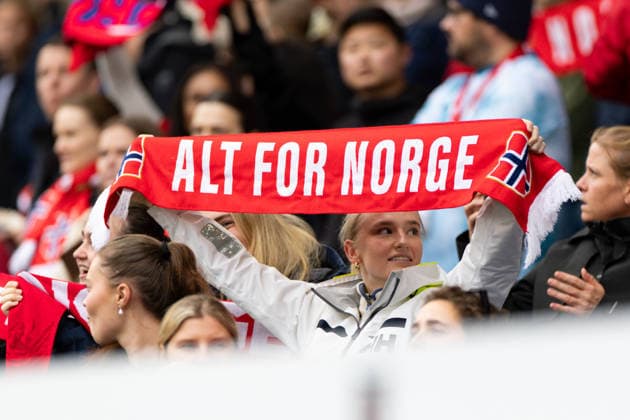 OSLO, NORWAY - JUNE 09: Supporters of Norway are seen during the FIFA Womens World Cup 2027 Qualifier match between Norway and Austria at Ullevaal Stadium on June 09, 2026 in Oslo, Norway. (Photo by Ane Frosaker Sports Press Photo)  Copyright: xAnexFrosakerx xSPPx Sportspressphoto_SPR164125