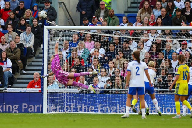 RECORD DATE NOT STATED 9th June 2026; Hill Dickinson Stadium, Liverpool, Merseyside, England; Womens World Cup Qualifier Football, England versus Ukraine; Kateryna Boklach of Ukraine Women as the ball goes high RogerxEvans