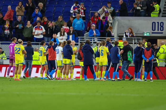 RECORD DATE NOT STATED 9th June 2026; Hill Dickinson Stadium, Liverpool, Merseyside, England; Womens World Cup Qualifier Football, England versus Ukraine; Ukraine Women salute their fans after their 3-0 defeat RogerxEvans