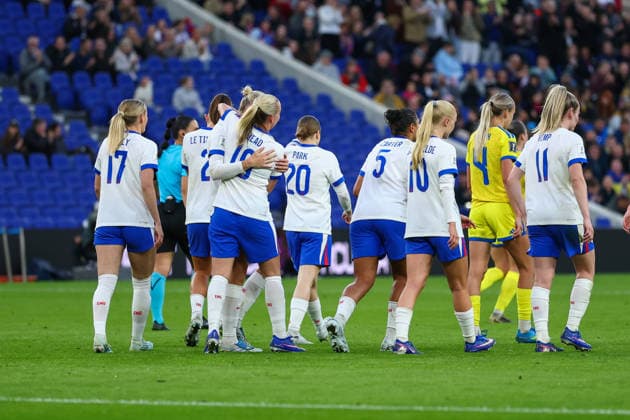 RECORD DATE NOT STATED 9th June 2026; Hill Dickinson Stadium, Liverpool, Merseyside, England; Womens World Cup Qualifier Football, England versus Ukraine; Beth Mead of England Women is congratulated by her team mates after scoring in the 67th minute for 3-0 RogerxEvans