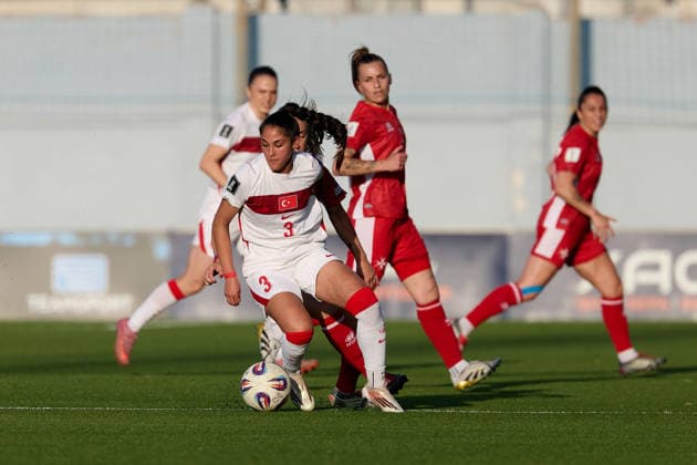 Fatma Sakar (front) of Turkiye is followed by Rachael Cuschieri of Malta during the UEFA Women™s European Qualifiers League B, Group B2 soccer match between Malta and Turkiye at the Centenary Stadium in Ta™ Qali, Malta, on 09 June 2026. UEFA Women™s European Qualifiers - Malta v Turkiye