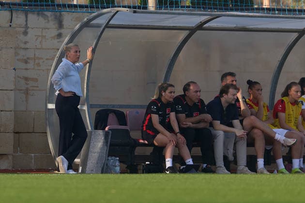 Necla Gungor, head coach of the Turkiye women™s national soccer team looks on during the UEFA Women™s European Qualifiers League B, Group B2 soccer match between Malta and Turkiye at the Centenary Stadium in Ta™ Qali, Malta, on 09 June 2026. UEFA Women™s European Qualifiers - Malta v Turkiye