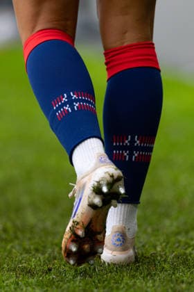 OSLO, NORWAY - JUNE 09: The norwegian flag are seen on the players socks at the FIFA Womens World Cup 2027 Qualifier match between Norway and Austria at Ullevaal Stadium on June 09, 2026 in Oslo, Norway. (Photo by Ane Frosaker Sports Press Photo)  Copyright: xAnexFrosakerx xSPPx Sportspressphoto_SPR164140