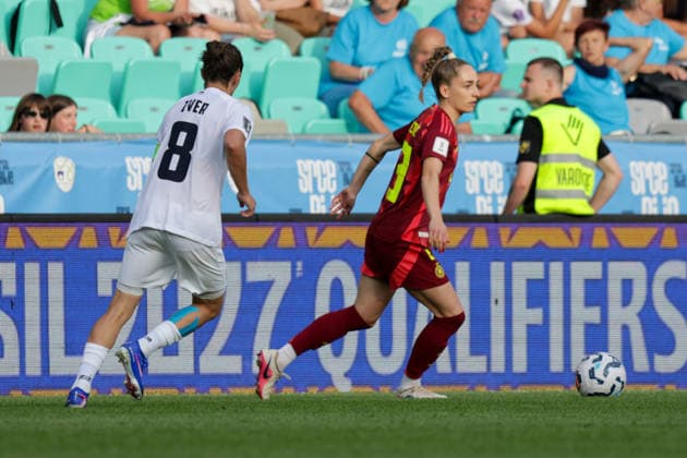 09 06 2026, xgrfx, Soccer World Cup Qualification Women, Slovenia Germany v l Mateja Zver Slovenia , Sophia Kleinherne German Womens National Team DFL DFB REGULATIONS PROHIBIT ANY USE OF PHOTOGRAPHS as IMAGE SEQUENCES and or QUASI VIDEO Ljubljana