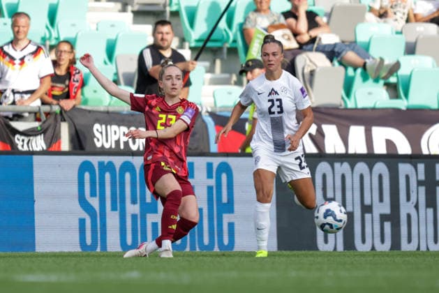 09 06 2026, xgrfx, Soccer World Cup Qualification Women, Slovenia Germany v l Sophia Kleinherne German Womens National Team , Maja Sternad Slovenia DFL DFB REGULATIONS PROHIBIT ANY USE OF PHOTOGRAPHS as IMAGE SEQUENCES and or QUASI VIDEO Ljubljana
