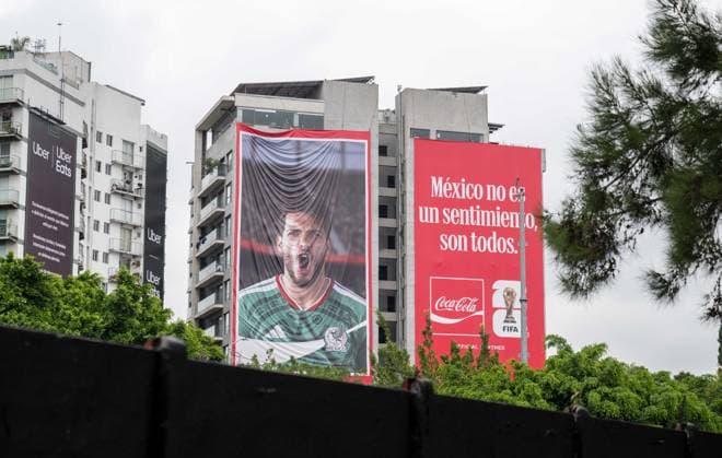 Soccer, men, 2025 26 season, FIFA Word Cup 2026 in Mexico, Canada and USA, Mexico City two days local time before the opening match, in the picture advertising for the World Cup in the Roma Norte district, 09 06 2026, Copyright: xMatthiasxKochx