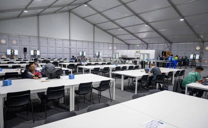 Soccer, men, 2025 26 season, FIFA Word Cup 2026 in Mexico, Canada and USA, Mexico City two days local time before the opening match, in the picture view into the media center in the Aztec stadium Estadio Banorte, 09 06 2026, Copyright: xMatthiasxKochx