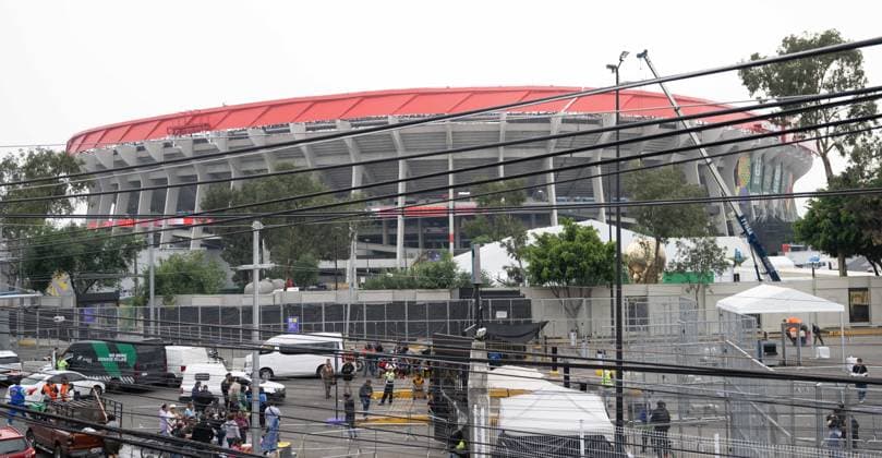 Soccer, men, 2025 26 season, FIFA Word Cup 2026 in Mexico, Canada and USA, Mexico City two days local time before the opening match, in the picture view of the Aztec stadium Estadio Banorte from the roof terrace of a bar opposite, 09 06 2026, Copyright: xMatthiasxKochx