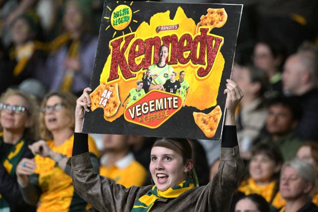 Australia Vs Mexico in Parramatta - 09 Jun 2026 A fan seen waving a sign during the women s International Friendly, Länderspiel, Nationalmannschaft match between Australia and Mexico held at Commbank Stadium. Final score; Australia 3:1 Mexico. Parramatta Australia Copyright: xLuisxVeniegrax xSOPAxImagesx 20260609_A-Leagues_LuisVeniegra1795