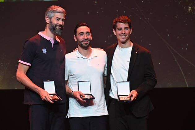 Trophees LNH 2026 - Paris Diego Simonet, Valero Rivera, and Pierre Paturel are seen during the Trophees LNH 2026 ceremony at Theâtre Marigny on the Champs-Élysees in Paris, France on June 9, 2026, organized by the Ligue Nationale de Handball. Photo by Lionel Urman ABACAPRESS.COM Paris France  Copyright: xUrmanxLionel ABACAx
