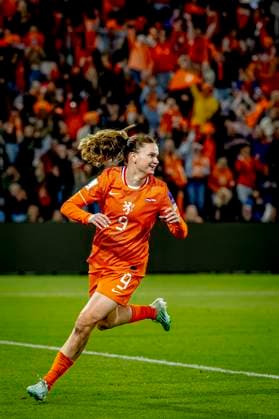 ALMELO Netherlands player Liz Rijsbergen celebrates the goal during the World Cup Qualifiers at Asito Stadium on June 9, 2026 in Almelo, the Netherlands Photo by DeFodi Images