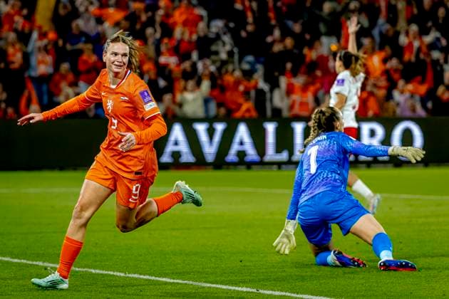 ALMELO Netherlands player Liz Rijsbergen celebrates the goal during the World Cup Qualifiers at Asito Stadium on June 9, 2026 in Almelo, the Netherlands Photo by DeFodi Images