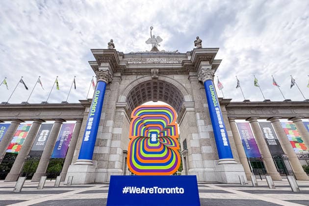 Toronto Prepares For FIFA World Cup, WM, Weltmeisterschaft, Fussball 2026 At Exhibition Place A FIFA World Cup 2026 host city installation featuring Toronto branding is displayed at the Princes Gates at Exhibition Place in Toronto, Ontario, Canada, on June 9, 2026. Toronto Canada  Copyright: xIndrawanxKumalax originalFilename:kumala-notitle260609_npSs7.jpg