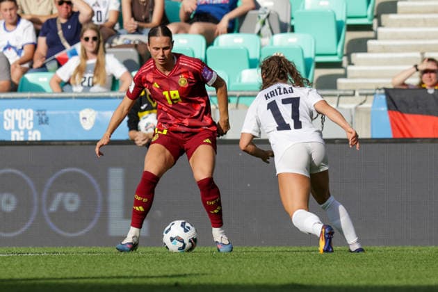 09 06 2026, xgrfx, Soccer World Cup Qualification Women, Slovenia Germany v l Klara Bühl German Womens National Team , Izabela Krizaj Slovenia DFL DFB REGULATIONS PROHIBIT ANY USE OF PHOTOGRAPHS as IMAGE SEQUENCES and or QUASI VIDEO Ljubljana