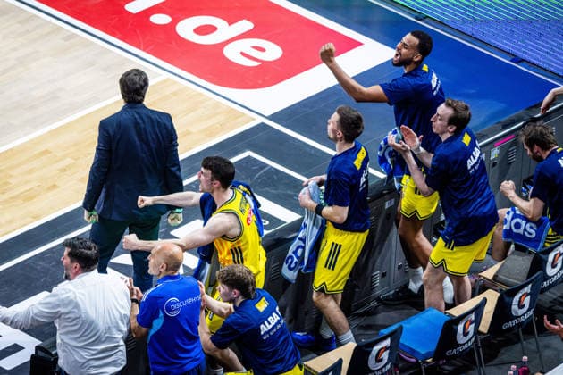 Basketball Berlin 019 06 2026 Season 2025 2026 EasyCredit BBL 1 Bundesliga Men, Men Playoffs Semifinal Game 5 Alba Berlin BMA365 Bamberg Baskets Alba JuJonas Mattisseck Alba Berlin, No 09 Norris Agbakoko Alba Berlin, No 17 and others